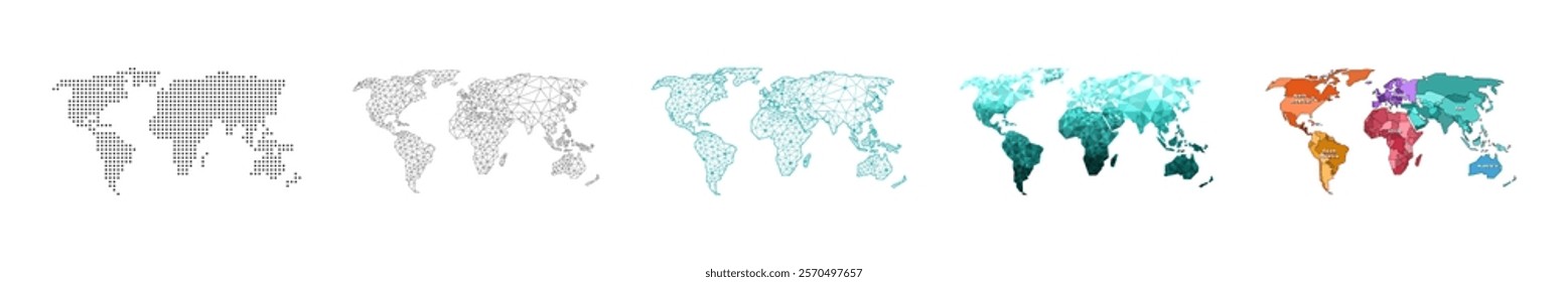 Stylized World Map Vector Collection in Various Designs