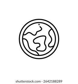 Stylized World Outline Icon With Continents In A Circular Frame