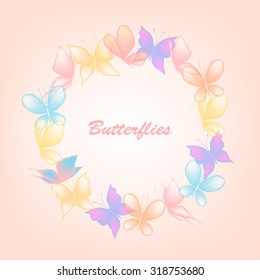 Stylized wreath with butterfly. Round frame for your text with tender butterflies.