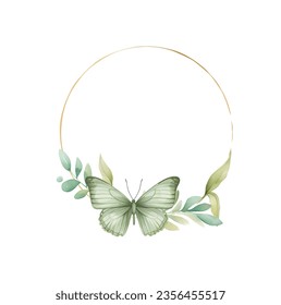 Stylized wreath with flowers and butterfly. Round floral frame for your text. Vector card with butterflies and flowers.