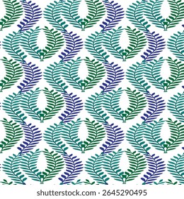 Stylized wreaths of overlapping leaves in green and purple hues. A seamless vector design for wallpapers, eco-themed projects, and digital backgrounds.