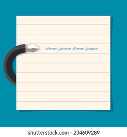Stylized writing pen with paper sheet. Vector EPS10 