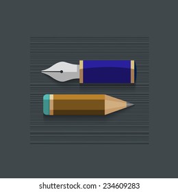 Stylized writing pen with pencil. Vector EPS10 