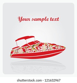 Stylized yacht made of flower patterns.