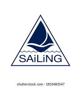 Stylized yacht in a triangle. Logo. Vector image.