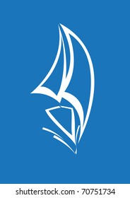 stylized yacht  white on blue background