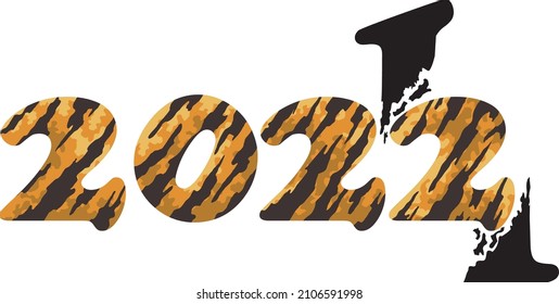 Stylized year of the tiger 2022. Striped 2022. Festive New Year greeting card.