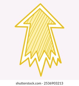 A stylized yellow arrow pointing upwards with a zigzag design.