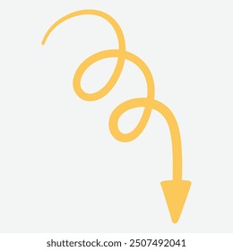 A stylized yellow arrow with a swirling design, indicating direction or movement.