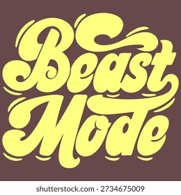 Stylized yellow Beast Mode text on brown background
