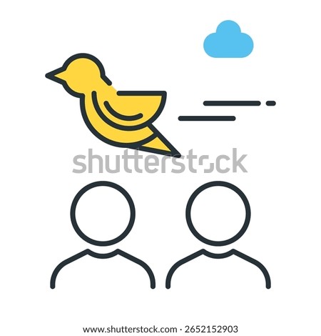 Stylized Yellow Bird Icon with Black Outline in Flight