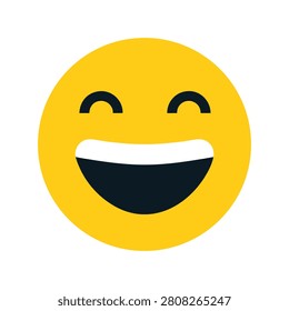 A stylized yellow circle with a wide, toothy grin and arched eyebrows, conveying a sense of joy and mischief.