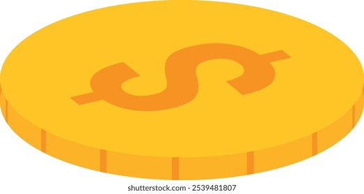 Stylized yellow coin with an orange two-headed arrow forming a dollar sign ($) in the center.