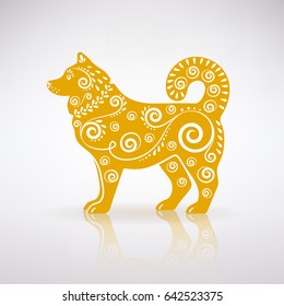 stylized yellow dog with ornament on a light background