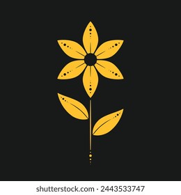 Stylized yellow flower on black background. Vector flat illustration. Best for web, print, logo creating and branding design.