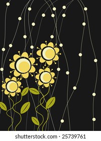 Stylized yellow flowers on  black background