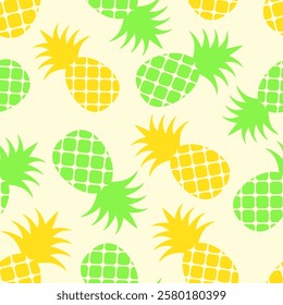 Stylized yellow and green pineapples on light ivory background. Seamless vector pattern.