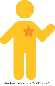 Stylized yellow human figure with central star emblem, simple and modern design.