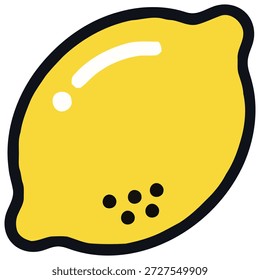 Dibujo estilizado de limón amarillo con un contorno negro y sutiles detalles de puntos para un aspecto limpio y gráfico.