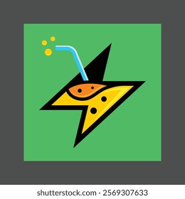 A stylized yellow lightning bolt icon with a black hat and blue bubbles on a green background