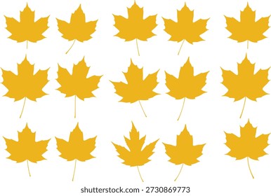 Folhas de bordo amarelo estilizado dispostas em linhas, mostrando folhagem sazonal, padrão de outono, simetria da natureza, variação botânica
