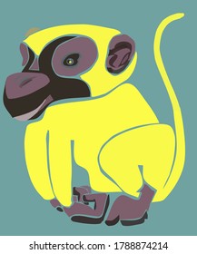 stylized yellow monkey sitting and smiling
