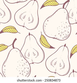 Stylized yellow pear seamless pattern. Outline vector illustration