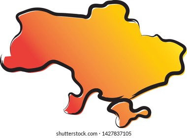 Stylized yellow red gradient sketch map of Ukraine