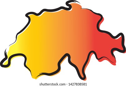 Stylized yellow red gradient sketch map of Switzerland