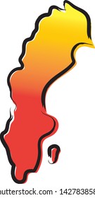 Stylized yellow red gradient sketch map of Sweden