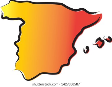 Stylized yellow red gradient sketch map of Spain