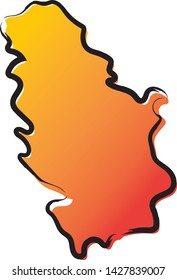 Stylized yellow red gradient sketch map of Serbia