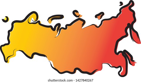 Stylized yellow red gradient sketch map of Russia