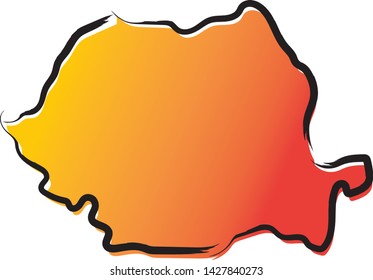 Stylized yellow red gradient sketch map of Romania