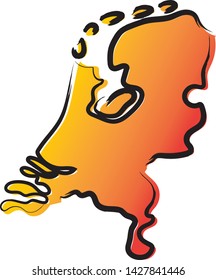 Stylized yellow red gradient sketch map of Netherlands