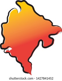 Stylized yellow red gradient sketch map of Montenegro