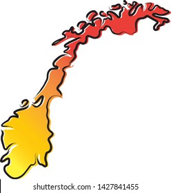 Stylized yellow red gradient sketch map of Norway