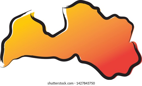 Stylized yellow red gradient sketch map of Latvia