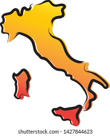 Stylized yellow red gradient sketch map of Italy
