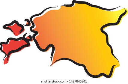 Stylized yellow red gradient sketch map of Estonia