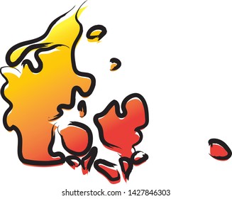 Stylized yellow red gradient sketch map of Denmark