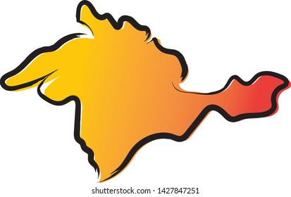 Stylized yellow red gradient sketch map of Crimea