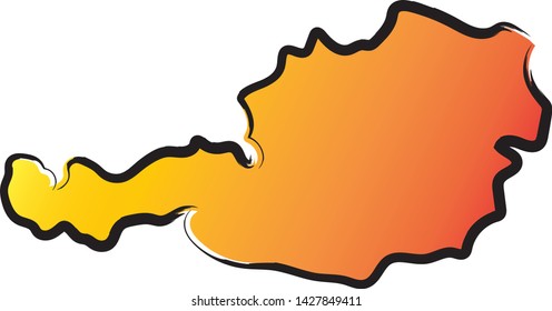Stylized yellow red gradient sketch map of Austria