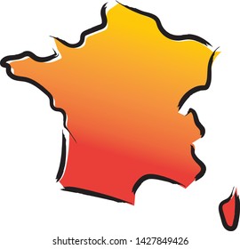 Stylized yellow red gradient sketch map of France