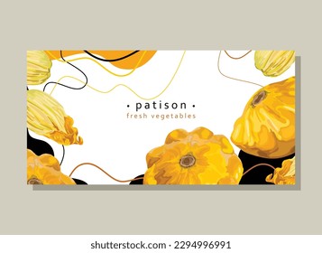 Stylized yellow squash, pumpkin seeds, autumn object on an abstract background. Ripe vegetables. Background, sticker, logo, emblem, print, advertising material. Vector illustration.