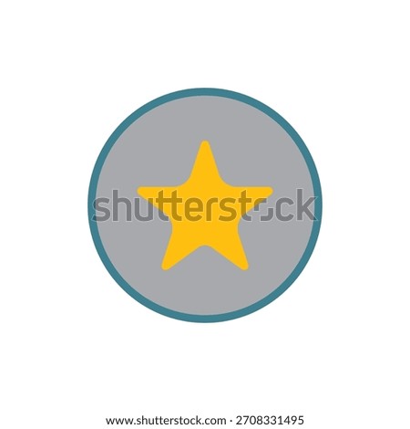 Stylized yellow star icon in circular badge with teal border. Ideal for favorites, achievements, or featured items. Clean, modern, and versatile design for digital interfaces.