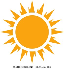 Stylized Yellow Sun with Flame-Like Rays on White Background