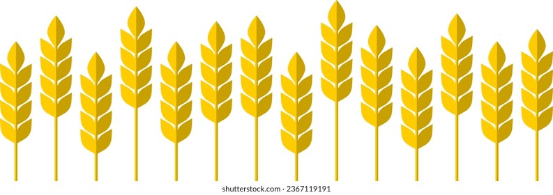 Stylized Yellow Wheat Ear Bakery Food Harvest Wheat Grain Farm Field Symbol Icon Set. Vector Image.