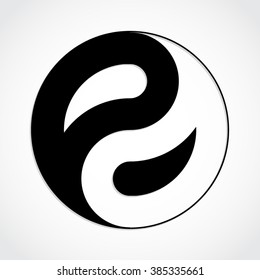 stylized yin yang symbol / black white vector illustration