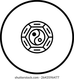 Stylized Yin Yang Symbol Enclosed within Geometric Shape in Circular Frame